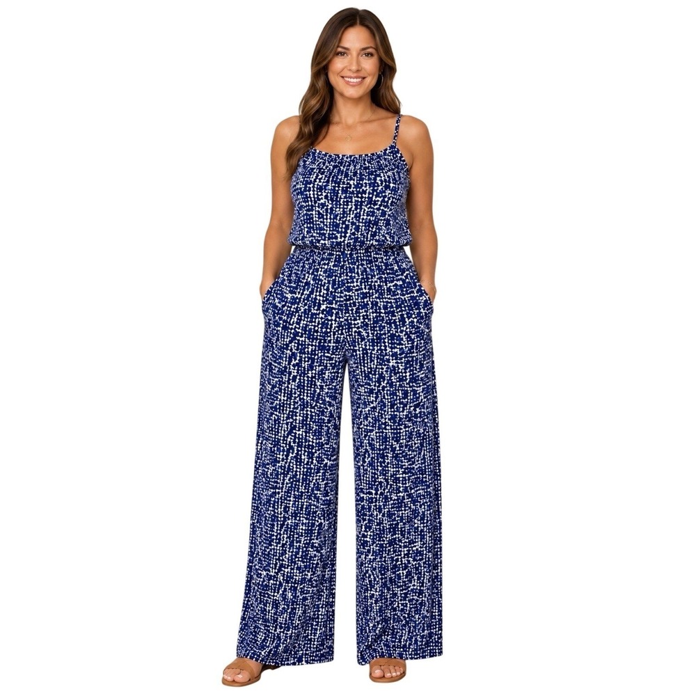 NWT Lane Bryant Blue White Abstract Print Sleeveless Stretch Romper 22/24